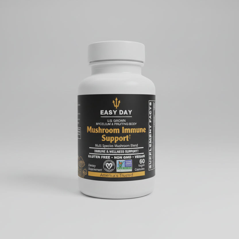 Mushroom Immune Support rom           Organic Reishi, Organic Turkey Tail, Organic Shitake, Organic Maitake, and Organic Chaga.